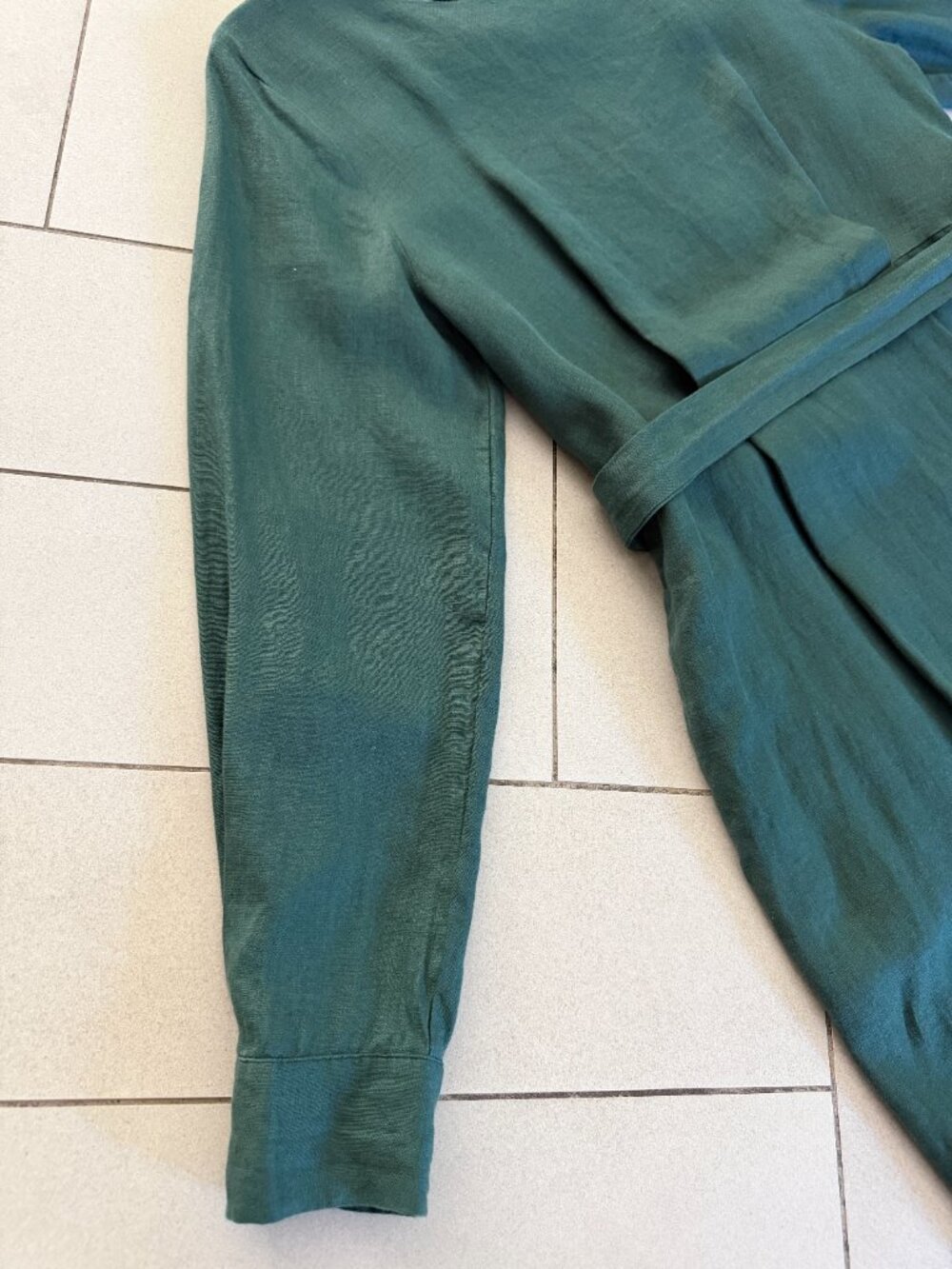 Grae Cove Emerald Green Tie Waist Linen Dress Large - Picture 4 of 8